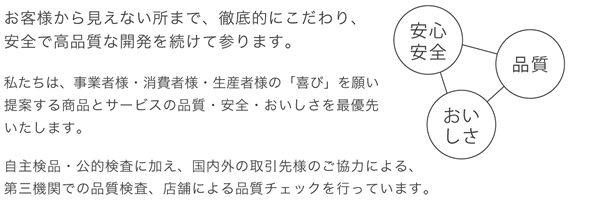 安全・安心、品質、おいしさ